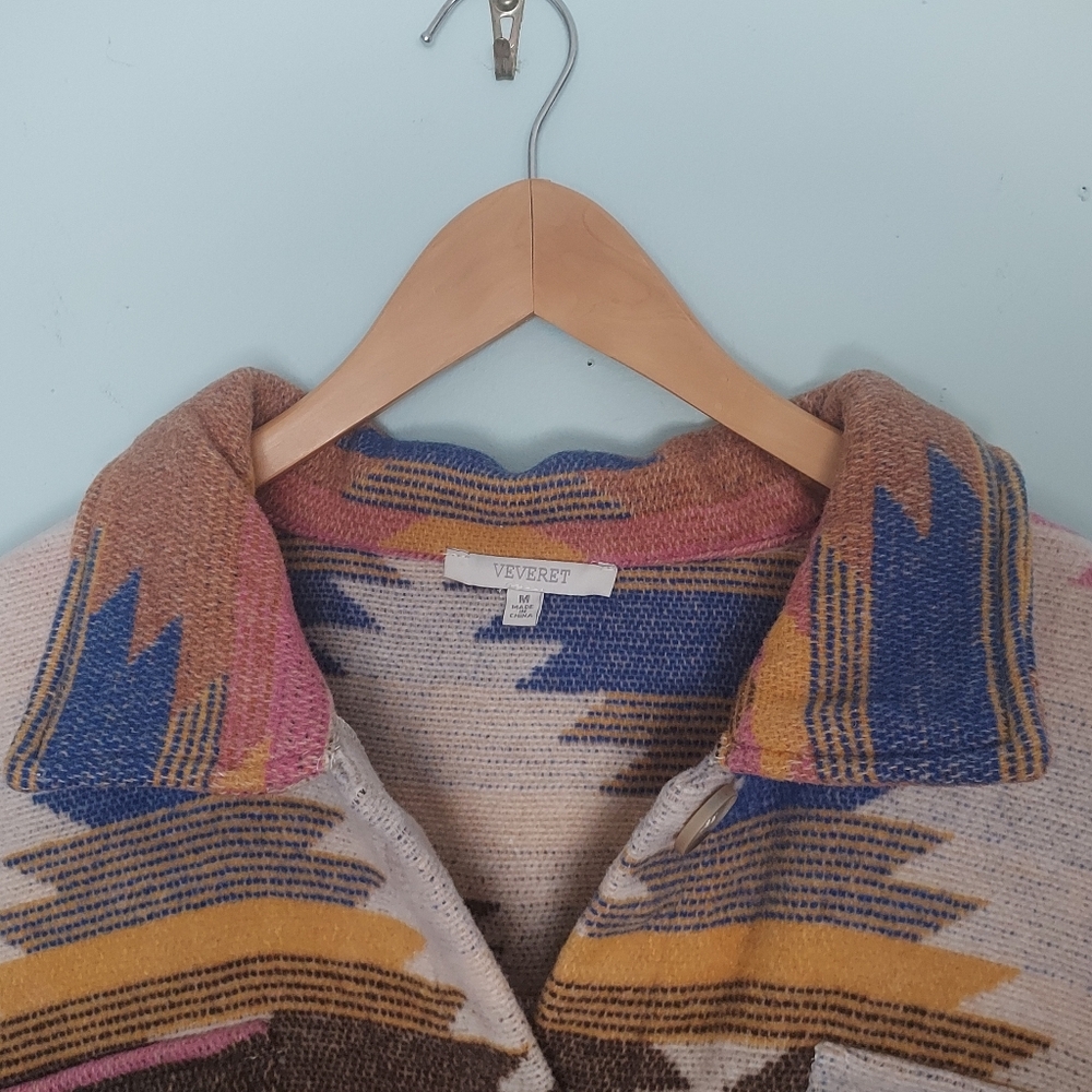 Veveret Colorful Aztec Sothwestern Western Duster Jacket Schacket Medium - Picture 9 of 13